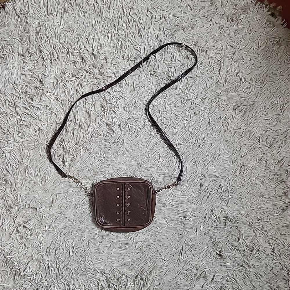 Michael Michael Kors Gold Studded Brown Leather Crossbody Bag Purse Handbag